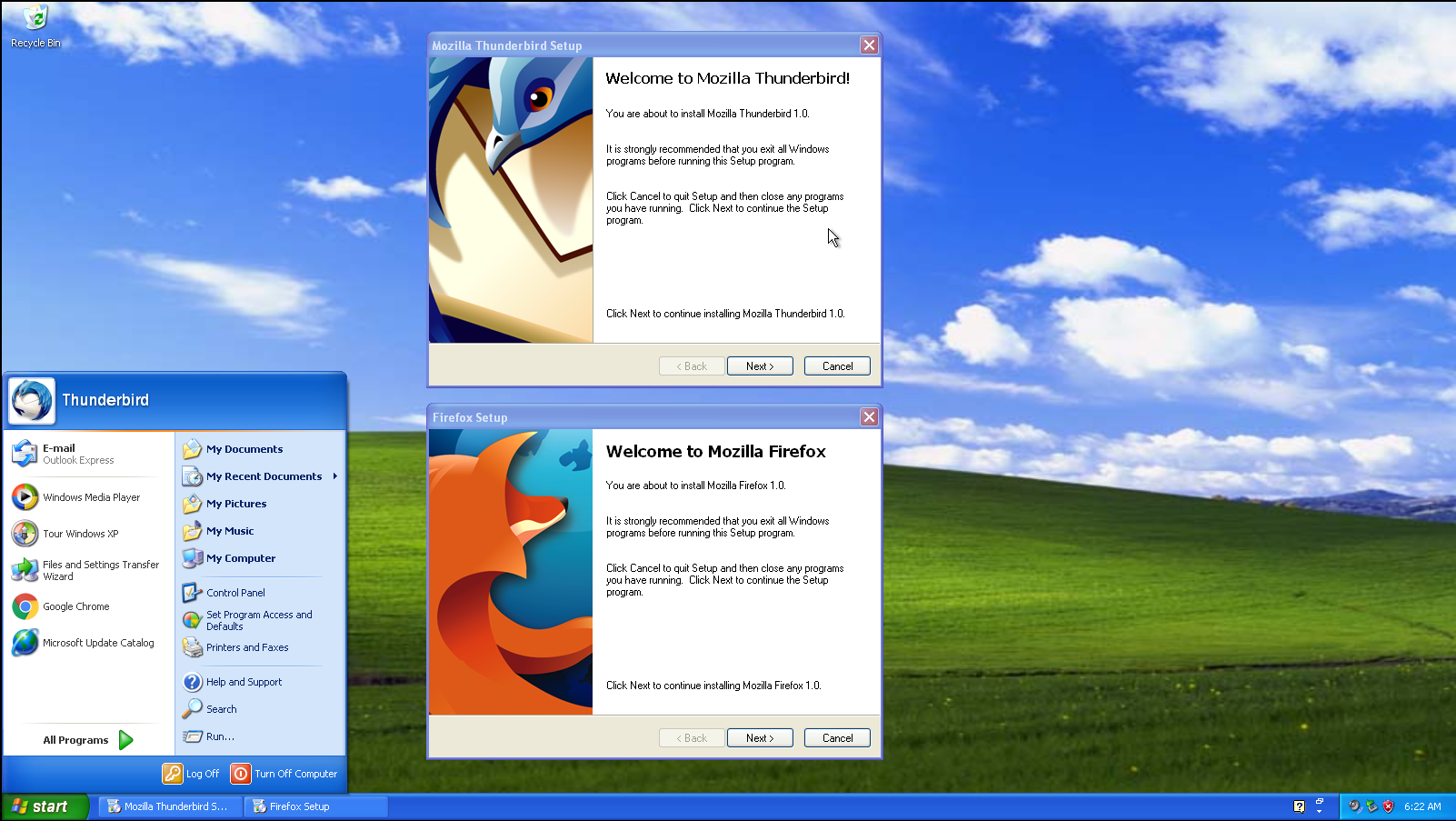 Thunderbird 1.0 and Firefox 1.0 installers on Windows XP