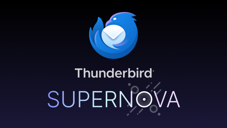 The new Thunderbird Supernova logo, depicting an elemental bird embracing a circular envelope. It also has the words "Thunderbird Supernova"
