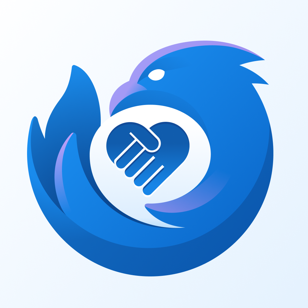 The thunderbird logo (a blue elemental bird curled up and protecting an inner icon shaped like a heart, formed from two hands clasping together)