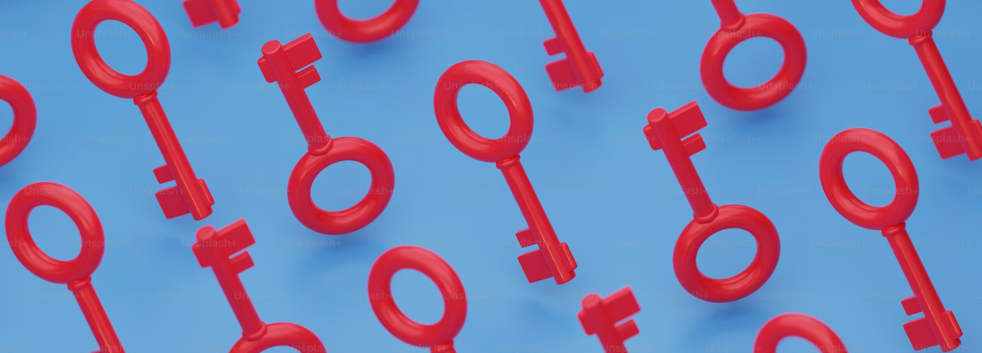 Several red keys on a light blue background.