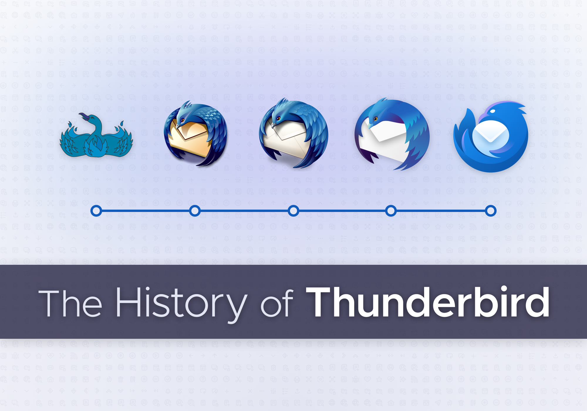 The History of Thunderbird -- graphics that depicts the evolution of the Thunderbird logo throughout the last 20 years.