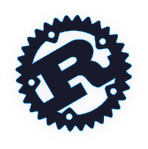 Logo of the Rust programming language, featuring a stylized 'R' within a gear-like circle, primarily in dark blue and white colors.