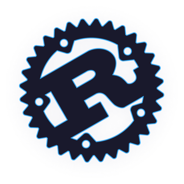 Logo of the Rust programming language, featuring a stylized 'R' within a gear-like circle, primarily in dark blue and white colors.